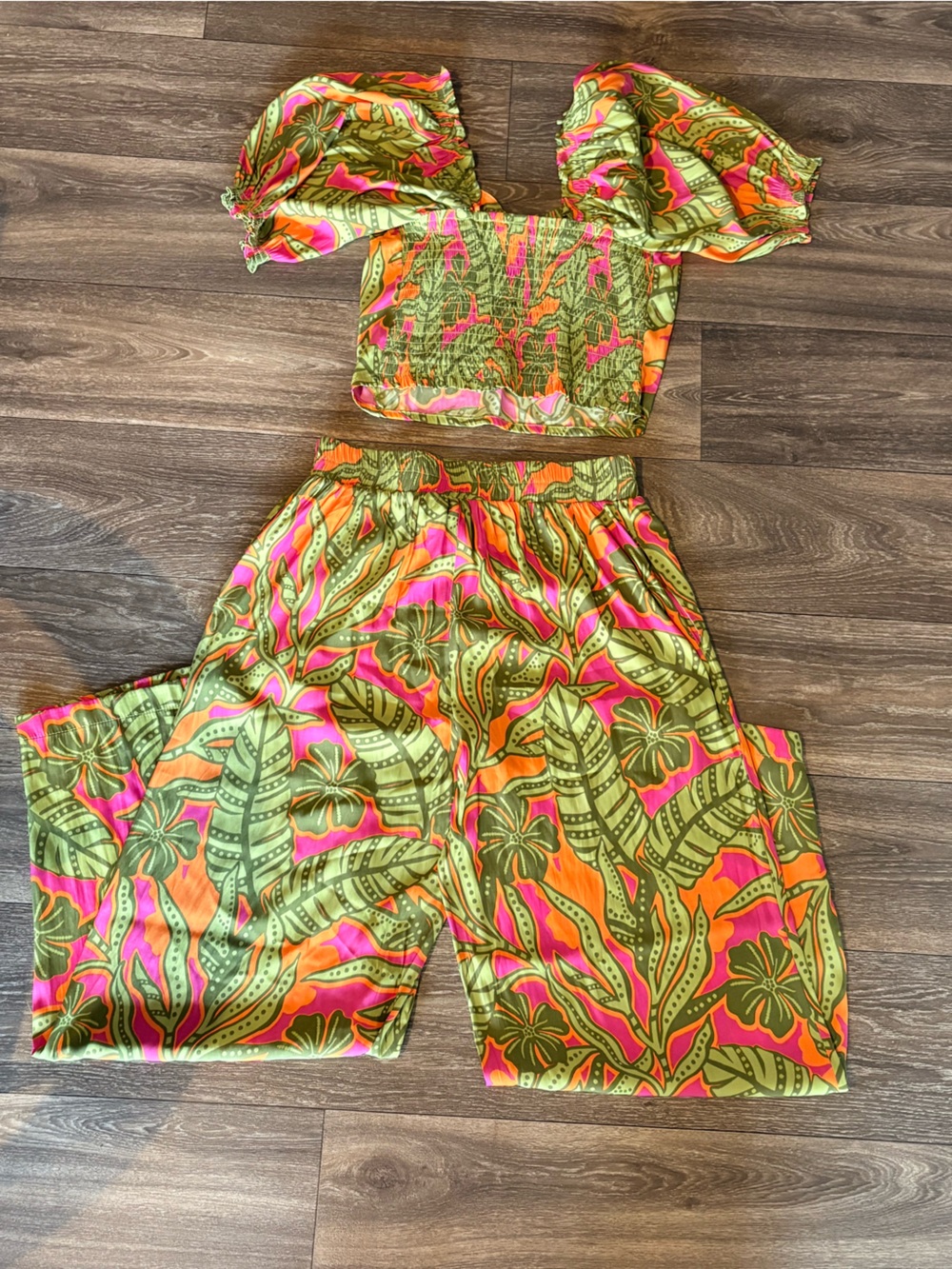 Rose & Olive Tropical Stripe Romper in Green, Orange & Pink